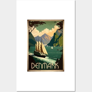 Denmark Coastline Vintage Travel Art Poster Posters and Art